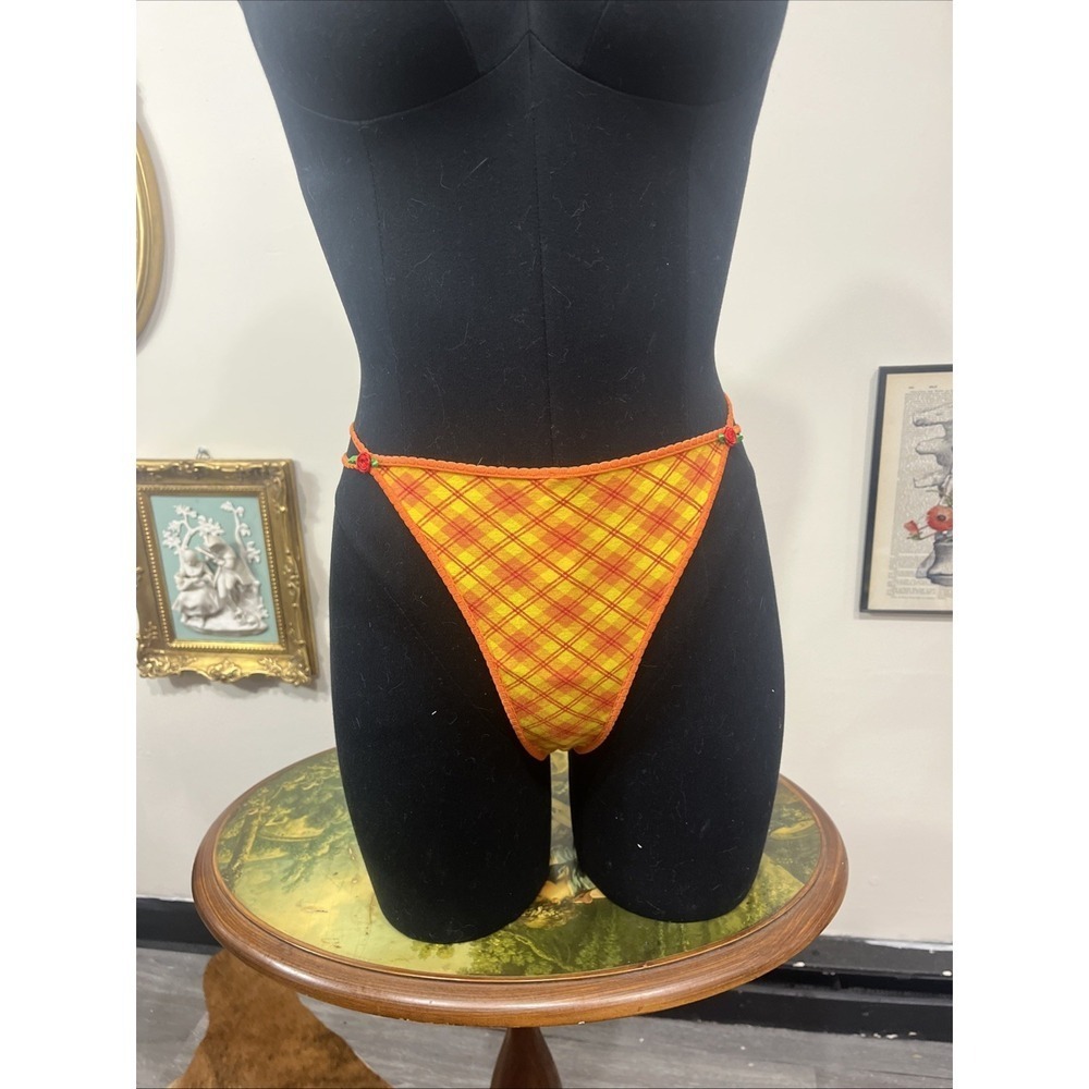 Pink Pout vintage Victoria's secret thong Double Strap Plaid Size L
